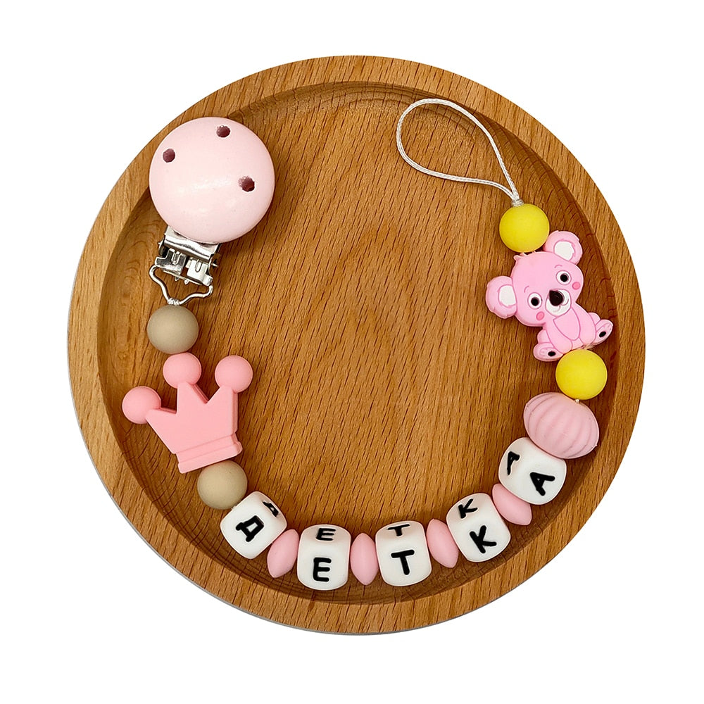 Personalized Name Teether Holder Russian Name Silicone Teethers Beads Baby Toys For Teeth Pacifier Chain Koala Teething Chain ShopOnlyDeal