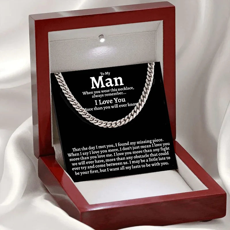 Boyfriend Necklace Gift Personalized To My Man Cuban Link Curb Chain I Love You Card Necklace with Led Box Surprise Birthday Christmas Gift Idea ShopOnlyDeal