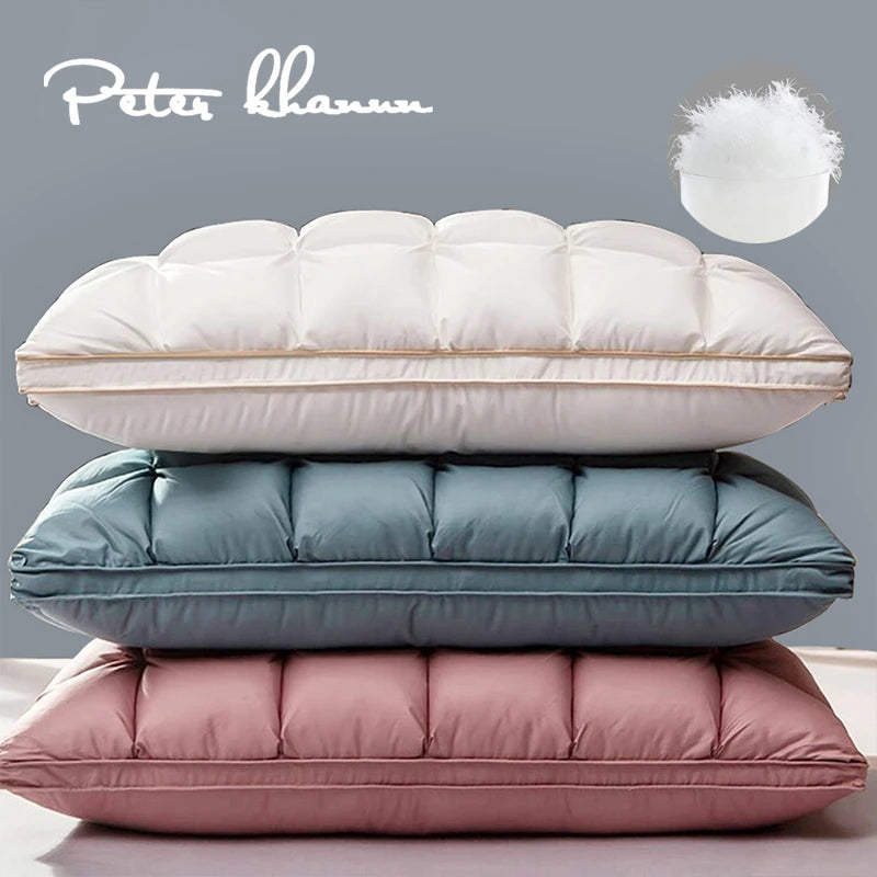 Peter Khanun 3D Bread White Goose Down Pillows Ergonomic Orthopedic Neck Pillows 100% Cotton Cover & Pinch Pleat Design P01 Peter khanun Official Store