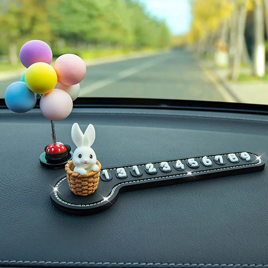 Phone Number In Car Temporary Stop Sign Multifunctional Cartoon Bunny Temporary Parking Card Prompt License Plate Decoration TangLi Store