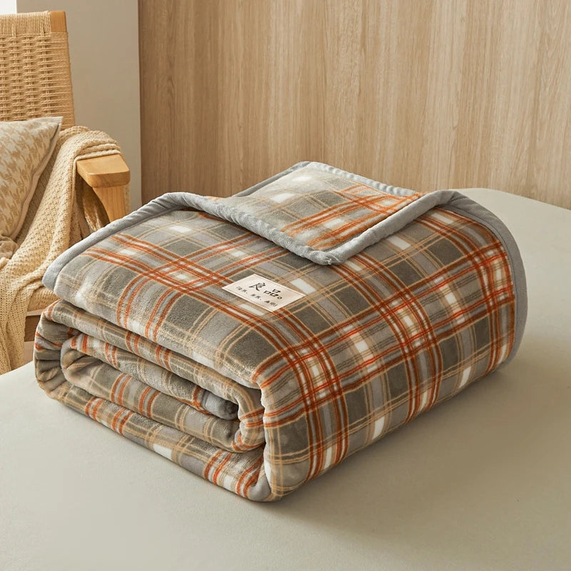 Winter Blankets Plaid Bed Autumn Soft Warm Fluffy Throw Blanket Sofa Coral Fleece Bedspread On Bed for Adults Blanket Pillowcase ShopOnlyDeal