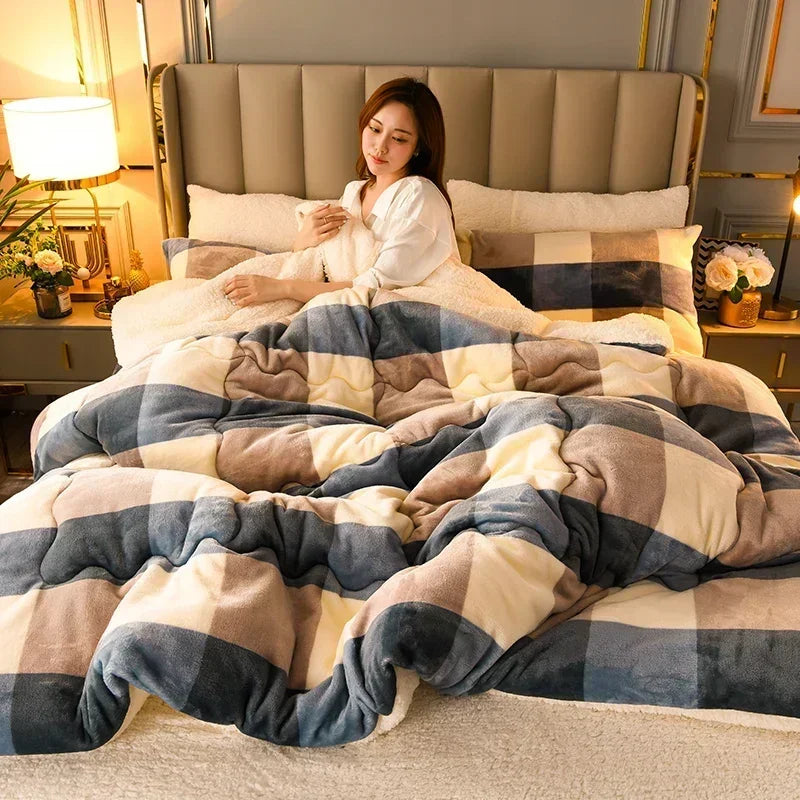 Plaid Super Thick Warm Blankets for Winter Autumn Milk Fleece Thicken Warmth Sleeping Blanket Soft Fluffy Comforter Quilt Duvet ShopOnlyDeal