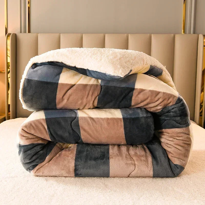 Plaid Super Thick Warm Blankets for Winter Autumn Milk Fleece Thicken Warmth Sleeping Blanket Soft Fluffy Comforter Quilt Duvet ShopOnlyDeal