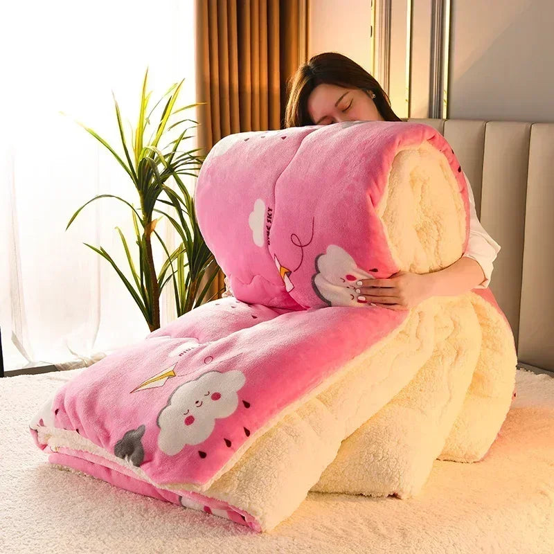 Plaid Super Thick Warm Blankets for Winter Autumn Milk Fleece Thicken Warmth Sleeping Blanket Soft Fluffy Comforter Quilt Duvet ShopOnlyDeal