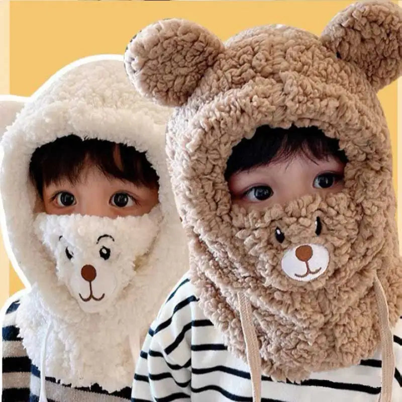 Plush Hat Autumn Winter Cute Children Cartoon Scarf Masked Hood Cap Double Fleece Warmth Boy Girl Adult Parent-child Baby Hat ShopOnlyDeal