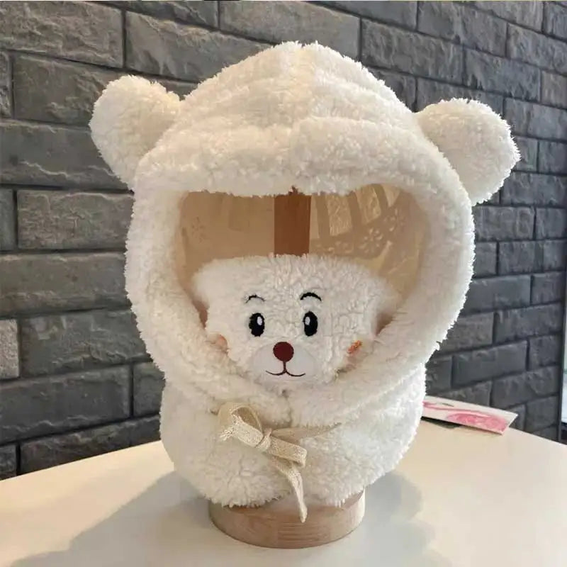 Plush Hat Autumn Winter Cute Children Cartoon Scarf Masked Hood Cap Double Fleece Warmth Boy Girl Adult Parent-child Baby Hat ShopOnlyDeal