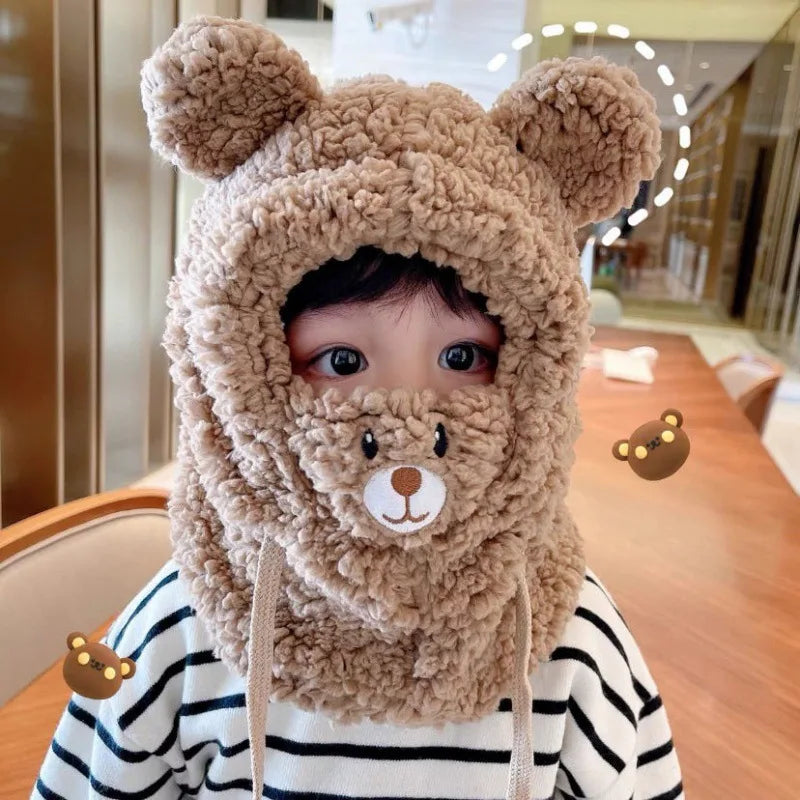 Plush Hat Autumn Winter Cute Children Cartoon Scarf Masked Hood Cap Double Fleece Warmth Boy Girl Adult Parent-child Baby Hat ShopOnlyDeal