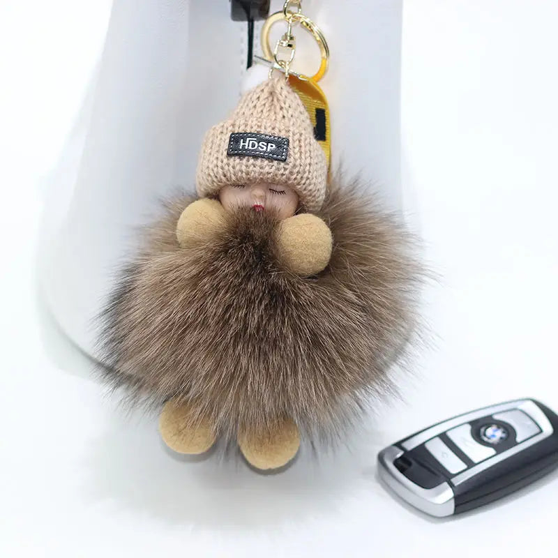 Fluffy Pompom Sleeping Baby Keychain Cute Fluffy Plush Doll Keychains Women Girl Bags Keyrings Cars Key Ring  Gift Charming  Decoration ShopOnlyDeal