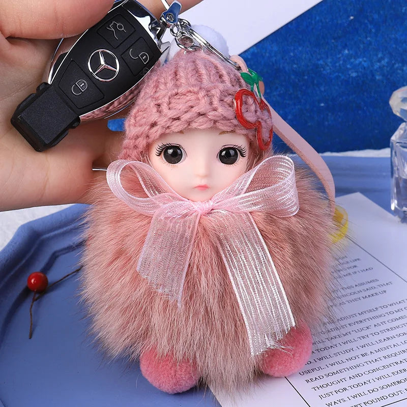 Fluffy Pompom Sleeping Baby Keychain Cute Fluffy Plush Doll Keychains Women Girl Bags Keyrings Cars Key Ring  Gift Charming  Decoration ShopOnlyDeal