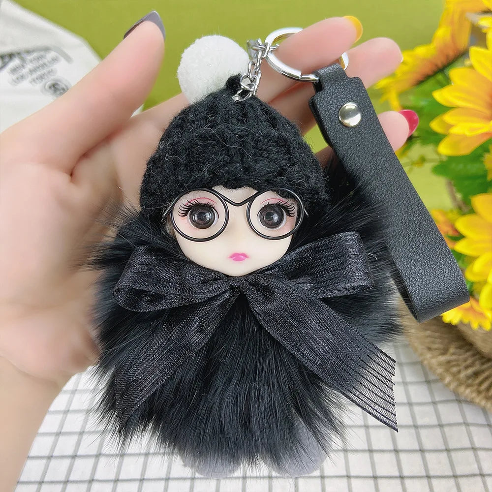 Fluffy Pompom Sleeping Baby Keychain Cute Fluffy Plush Doll Keychains Women Girl Bags Keyrings Cars Key Ring  Gift Charming  Decoration ShopOnlyDeal