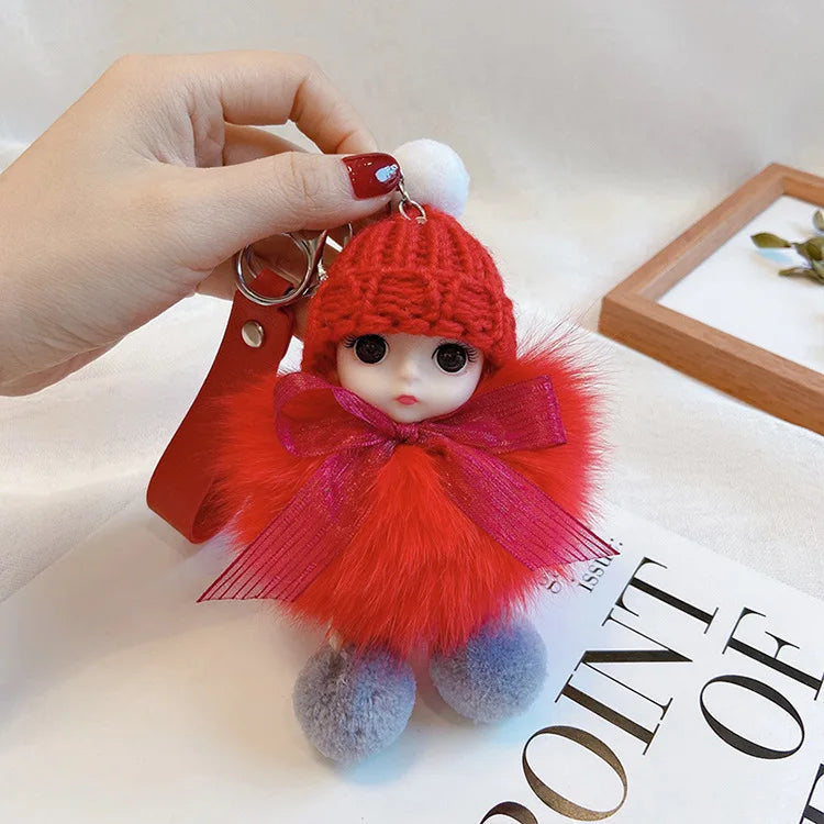 Fluffy Pompom Sleeping Baby Keychain Cute Fluffy Plush Doll Keychains Christmas Gift Women Girl Bags Keyrings Cars Key Ring  Gift Charming  Decoration ShopOnlyDeal