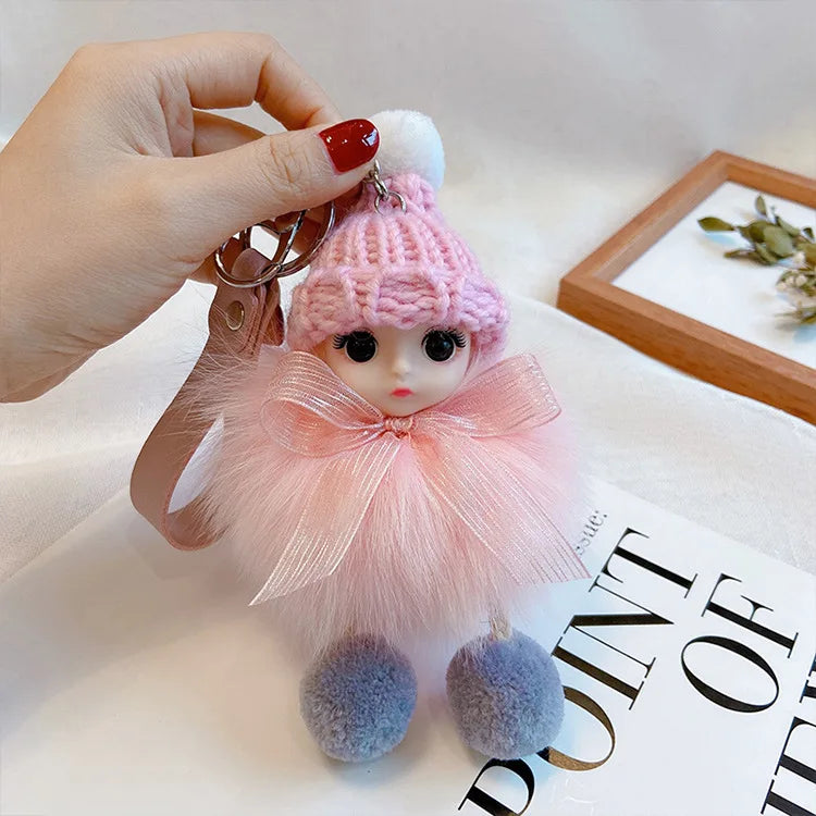 Fluffy Pompom Sleeping Baby Keychain Cute Fluffy Plush Doll Keychains Christmas Gift Women Girl Bags Keyrings Cars Key Ring  Gift Charming  Decoration ShopOnlyDeal