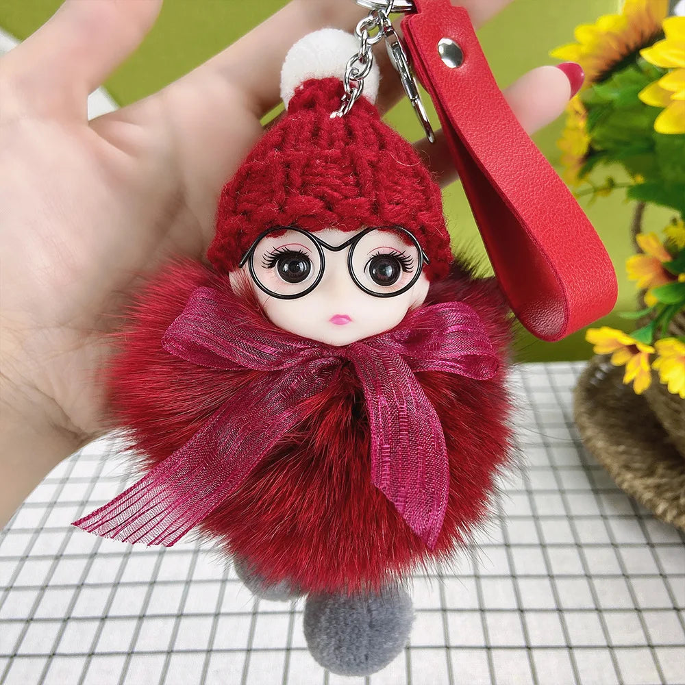 Fluffy Pompom Sleeping Baby Keychain Cute Fluffy Plush Doll Keychains Women Girl Bags Keyrings Cars Key Ring  Gift Charming  Decoration ShopOnlyDeal