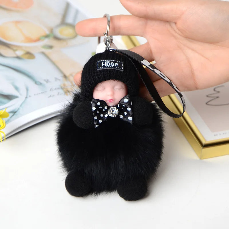 Fluffy Pompom Sleeping Baby Keychain Cute Fluffy Plush Doll Keychains Women Girl Bags Keyrings Cars Key Ring  Gift Charming  Decoration ShopOnlyDeal