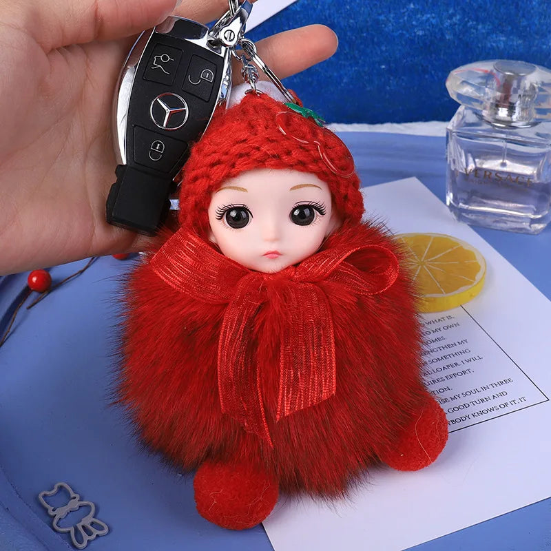 Fluffy Pompom Sleeping Baby Keychain Cute Fluffy Plush Doll Keychains Women Girl Bags Keyrings Cars Key Ring  Gift Charming  Decoration ShopOnlyDeal