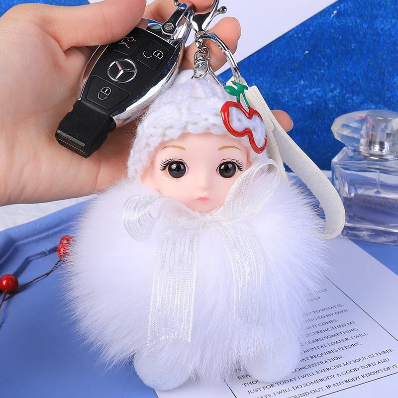 Fluffy Pompom Sleeping Baby Keychain Cute Fluffy Plush Doll Keychains Women Girl Bags Keyrings Cars Key Ring  Gift Charming  Decoration ShopOnlyDeal