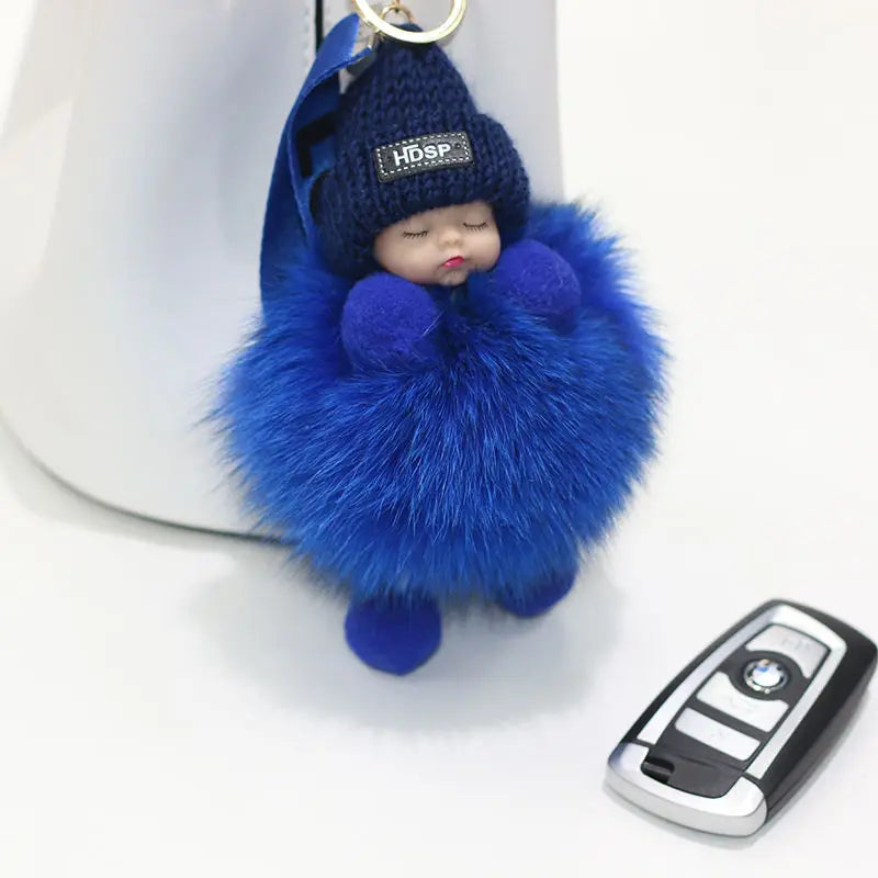 Fluffy Pompom Sleeping Baby Keychain Cute Fluffy Plush Doll Keychains Women Girl Bags Keyrings Cars Key Ring  Gift Charming  Decoration ShopOnlyDeal