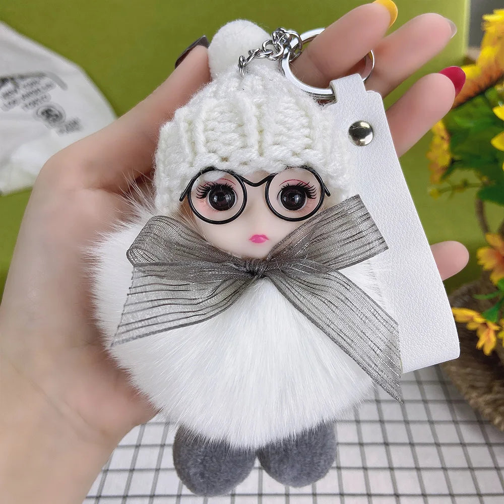 Fluffy Pompom Sleeping Baby Keychain Cute Fluffy Plush Doll Keychains Women Girl Bags Keyrings Cars Key Ring  Gift Charming  Decoration ShopOnlyDeal