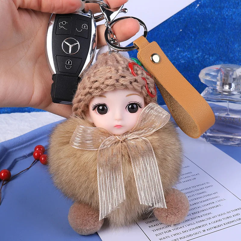 Fluffy Pompom Sleeping Baby Keychain Cute Fluffy Plush Doll Keychains Christmas Gift Women Girl Bags Keyrings Cars Key Ring  Gift Charming  Decoration ShopOnlyDeal