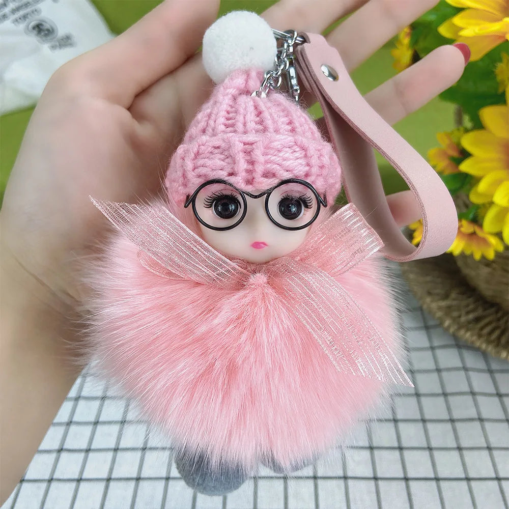 Fluffy Pompom Sleeping Baby Keychain Cute Fluffy Plush Doll Keychains Women Girl Bags Keyrings Cars Key Ring  Gift Charming  Decoration ShopOnlyDeal