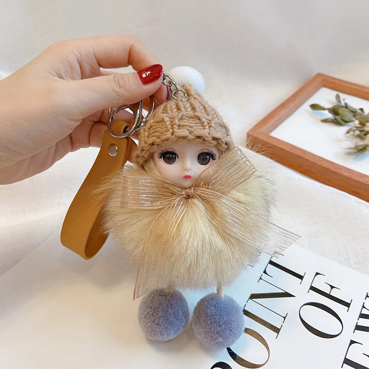 Fluffy Pompom Sleeping Baby Keychain Cute Fluffy Plush Doll Keychains Christmas Gift Women Girl Bags Keyrings Cars Key Ring  Gift Charming  Decoration ShopOnlyDeal