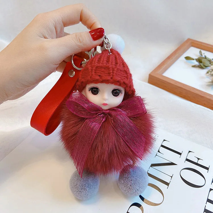 Fluffy Pompom Sleeping Baby Keychain Cute Fluffy Plush Doll Keychains Christmas Gift Women Girl Bags Keyrings Cars Key Ring  Gift Charming  Decoration ShopOnlyDeal