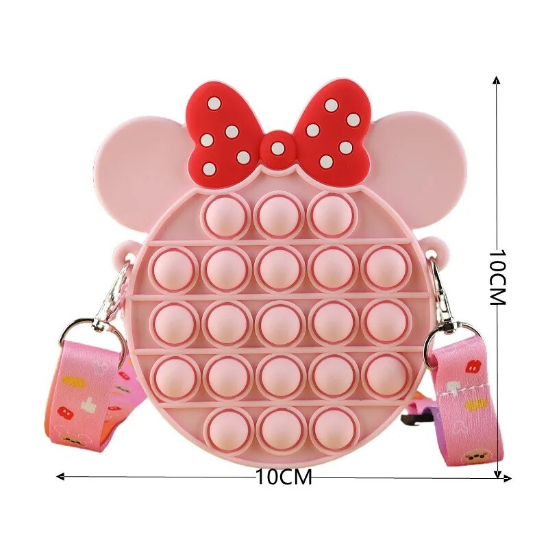 Pop Fidget Toys Disney Minnie Silicone Colour Bubble Bag Crossbody Bag Reliver Stress Kawaii Girl Coin Pouch Purse for Kids Gift ShopOnlyDeal