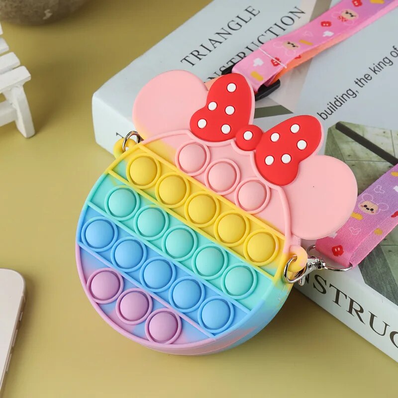 Pop Fidget Toys Disney Minnie Silicone Colour Bubble Bag Crossbody Bag Reliver Stress Kawaii Girl Coin Pouch Purse for Kids Gift ShopOnlyDeal