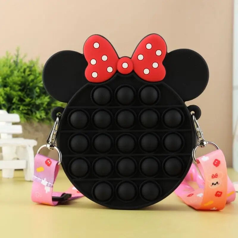 Pop Fidget Toys Disney Minnie Silicone Colour Bubble Bag Crossbody Bag Reliver Stress Kawaii Girl Coin Pouch Purse for Kids Gift ShopOnlyDeal