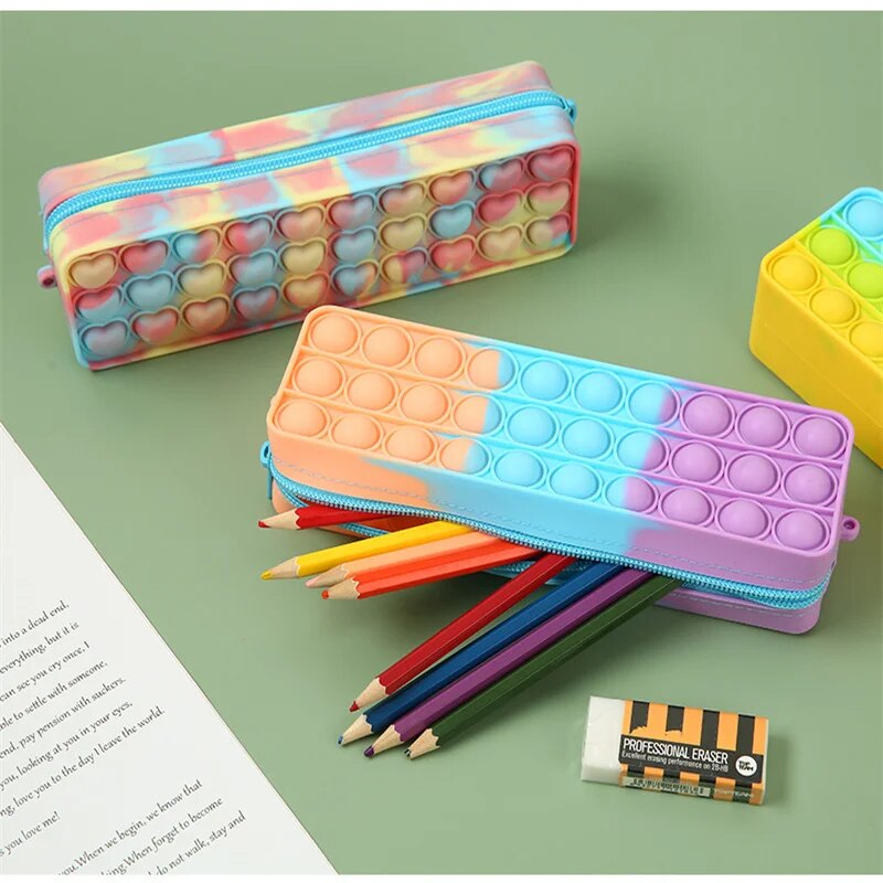 Pop Its Pencil Case Kawaii Stationery Silicone Pencil Pouch Pen Case Trousse School Supplies Pencilcase Reduce Stress Interestin ShopOnlyDeal