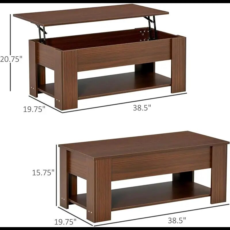 Trendy Pop Up Coffee Table,Lift Top Coffee Table With Hidden Storage Compartment,Open Shelf,Living Room, Brown ShopOnlyDeal