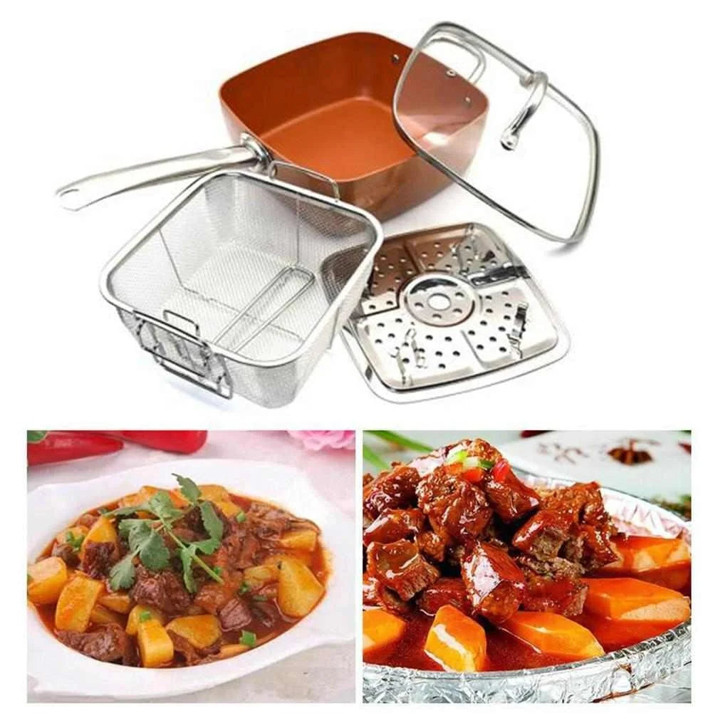 Red Copper Square Pot Set: Versatile Non-Stick Cookware for Every Culinary Adventure ShopOnlyDeal