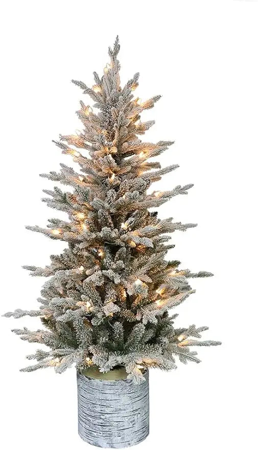 Pre-Lit Potted Flocked Arctic Fir Artificial Christmas Tree - Elegant Green Holiday Decor with Lights ShopOnlyDeal