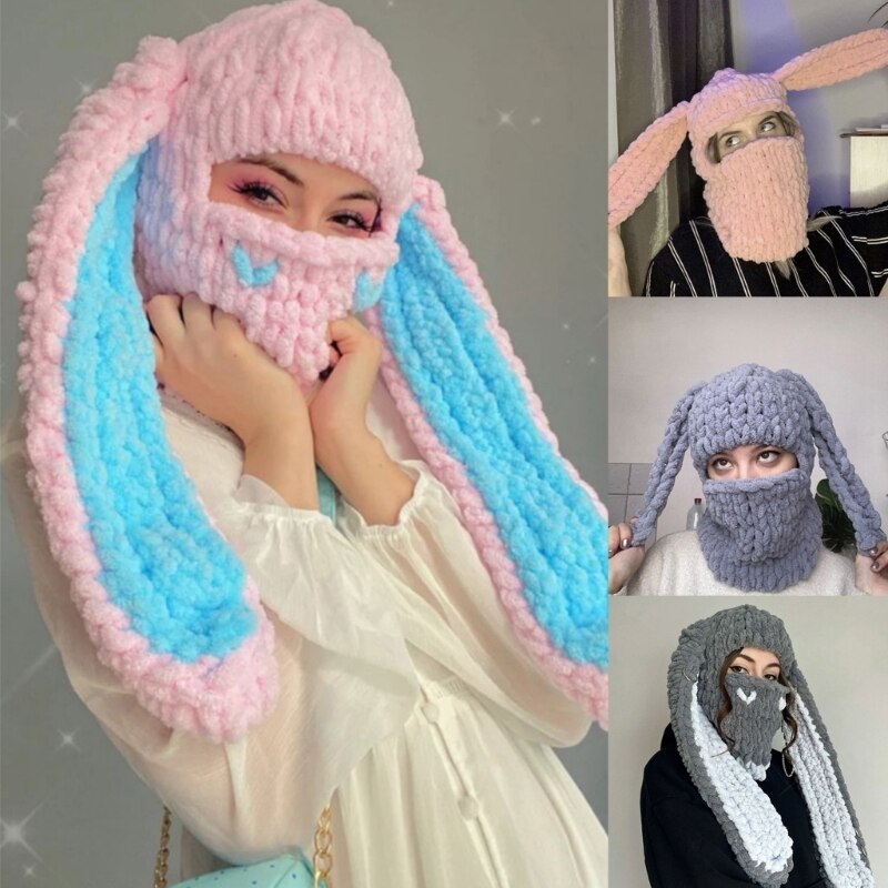 Rabbit Ear Balaclava Halloween Balaclava Long Bunny Ears Hat Beanie Hat Long Ear Hat Winter Warm Funny Hat Party Favor LANGD Store