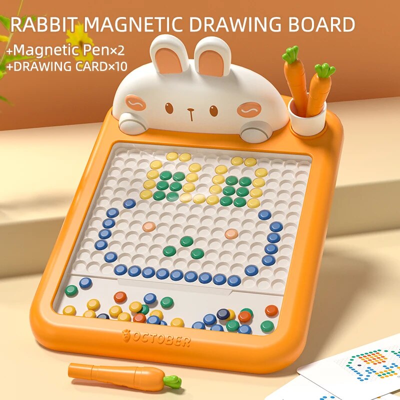 Rabbit Magnetic Drawing Board Carrot Magnet Pen Kids Reusable Drawing Toys Baby Beads Painting Doodle Sketch Pad Children Gifts ShopOnlyDeal