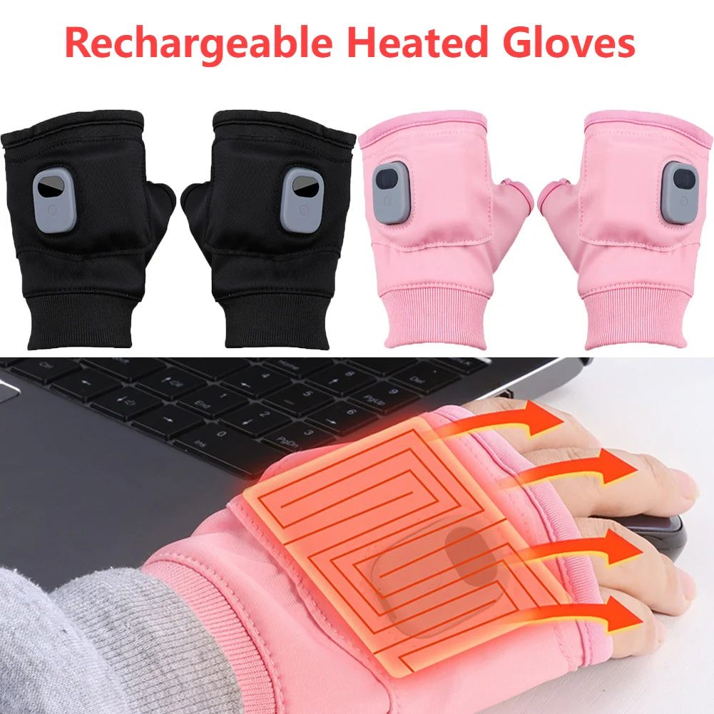 Rechargeable Heated Gloves 360 Degree Heating Thermal Heated Gloves Windproof Fingerless for Outdoor Hiking Cycling ShopOnlyDeal