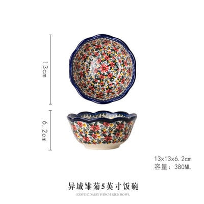 Retro Ceramic Bakeware Household Hand Painted Salad Plate Rice Bowl Binaural Baking Pan Kitchen Tableware Single Handle Bowl ShopOnlyDeal