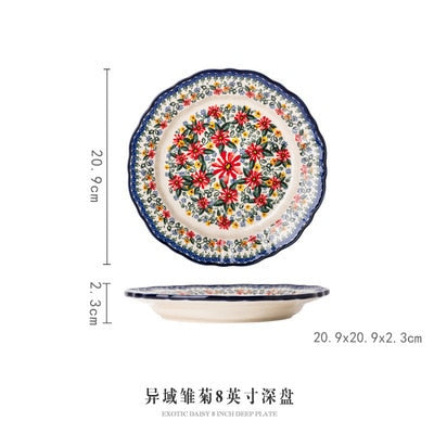 Retro Ceramic Bakeware Household Hand Painted Salad Plate Rice Bowl Binaural Baking Pan Kitchen Tableware Single Handle Bowl ShopOnlyDeal