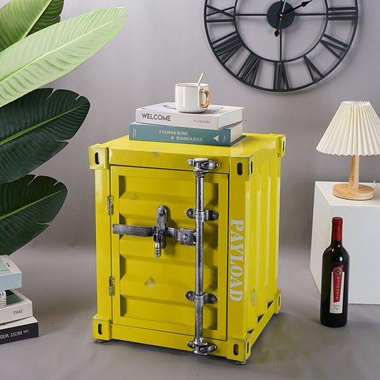 Retro Container Iron Bedside Table with Lock Storage Drawer Metal Bed Cabinet Nightstand Safe Box Home Hotel Bedroom Furniture TieHo Warm House Store
