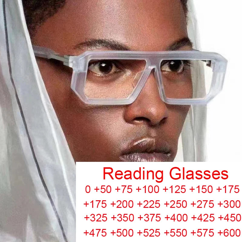 Retro Reading Glasses Rectangle Men's Cool Eyewear Transparent Computer Big Square Anti Blue Light Glasses Frame Punk Presbyopia Eyewear +1.5 ShopOnlyDeal