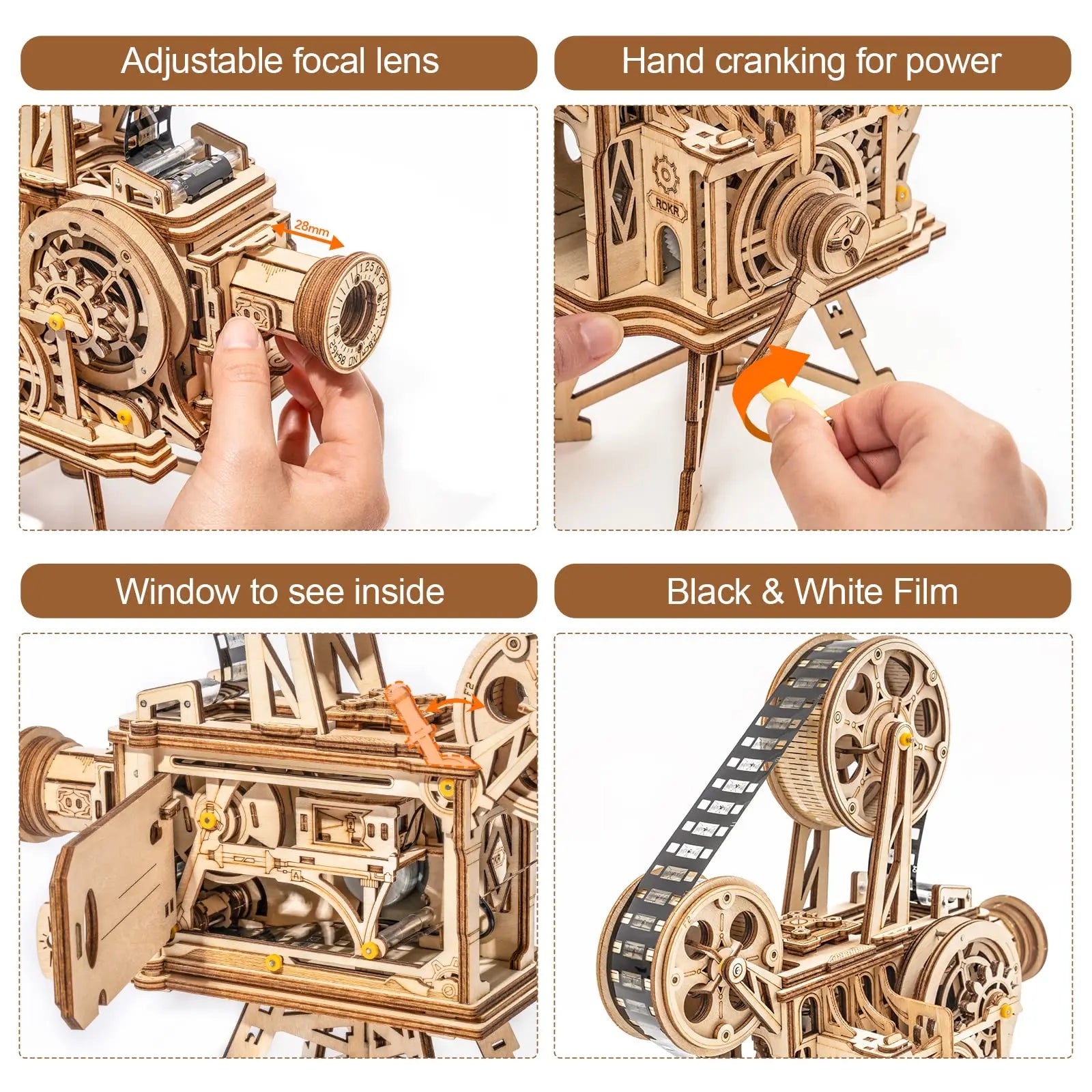 3D Hand Crank Film Projector 183pcs Retro Diy Wooden Model Building Kits Assembly Vitascope Toy Gift for Children Adult ShopOnlyDeal