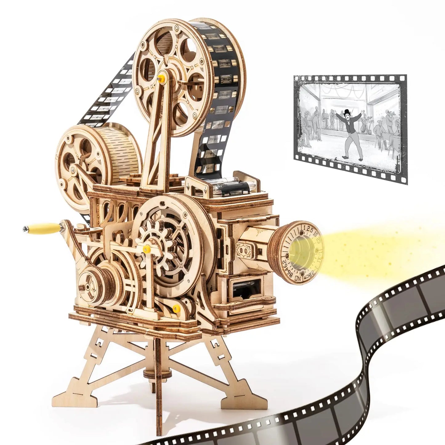 3D Hand Crank Film Projector 183pcs Retro Diy Wooden Model Building Kits Assembly Vitascope Toy Gift for Children Adult ShopOnlyDeal