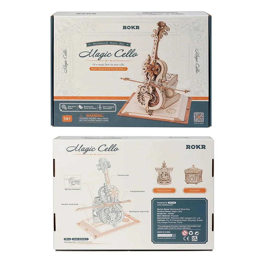 3D Wooden Puzzle Magic Cello Mechanical Music Box Moveable Stem Funny Creative Toys for Child Girls AMK63 ShopOnlyDeal