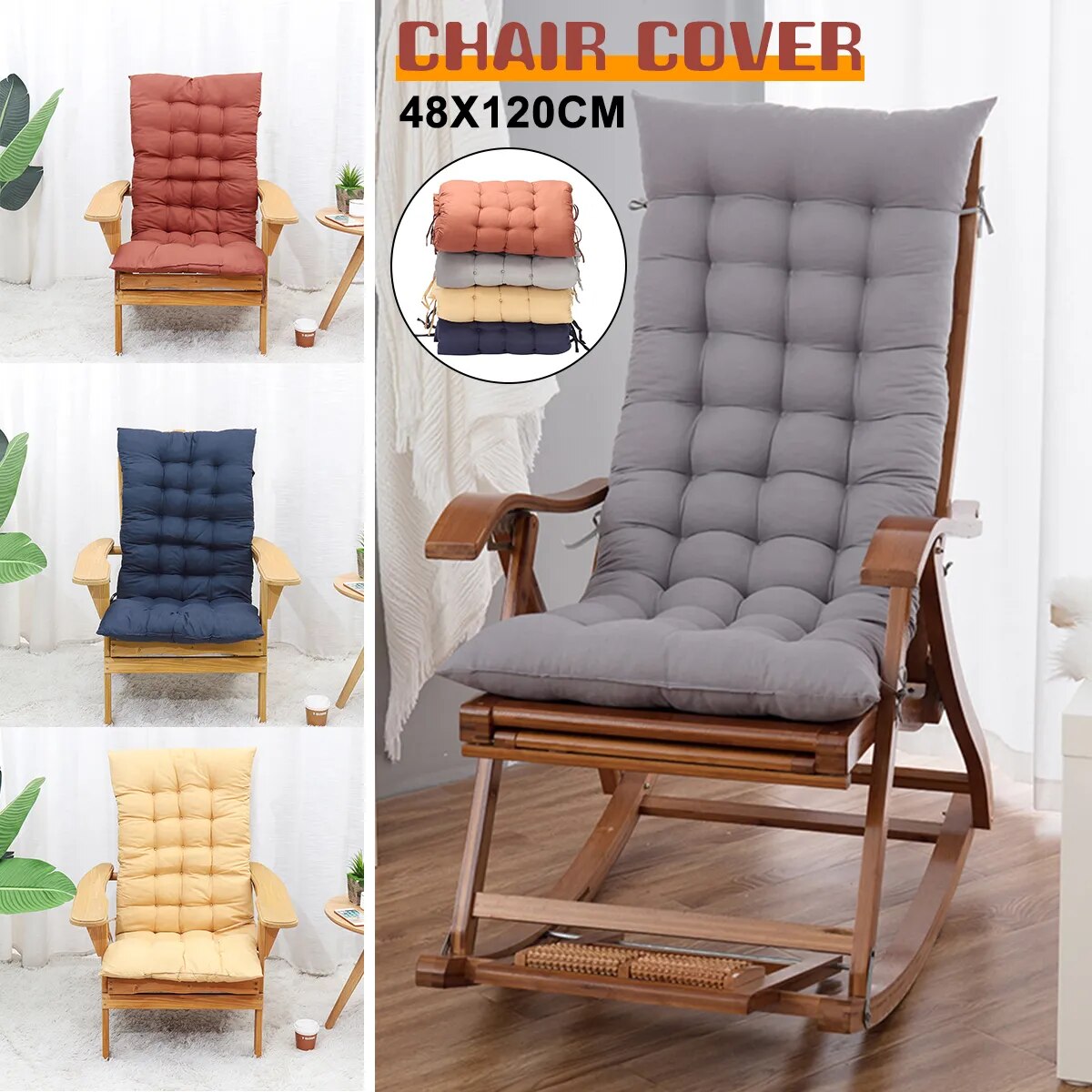 Rocking Chair Cushion Thick Long Seat Cushion Rattan Chair Sofa Cushion Garden Chair Cushion Tatami Mat Recliner Cushion Shinygarden Store