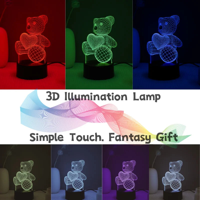 Romantic Love Dream Bear Kids 3D Night Light - Touch Bedside Lantern for a Dreamy Ambiance ShopOnlyDeal