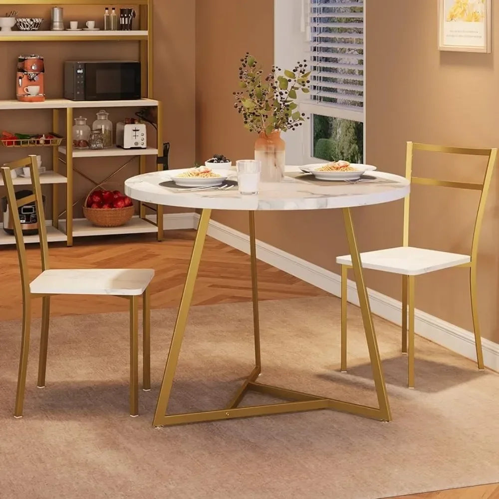 Round dining table set for 2 people, kitchen table and chairs for 2 people, dining table set, small space three-piece set ShopOnlyDeal