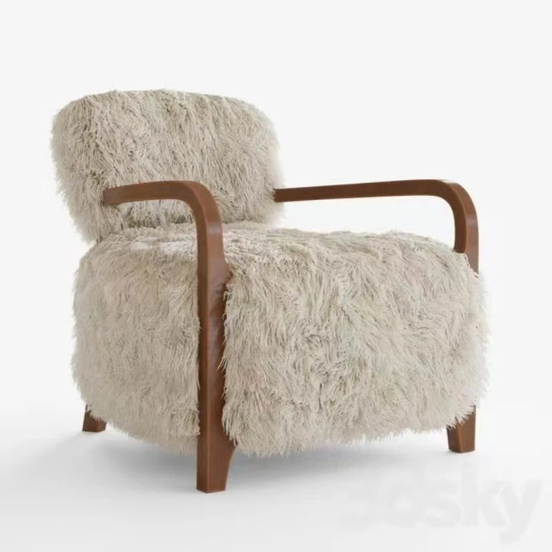 Luxury Sheepskin Lounge armchair Living Room Chair Fabric Leather Upholstered Living Room Home Furniture ShopOnlyDeal