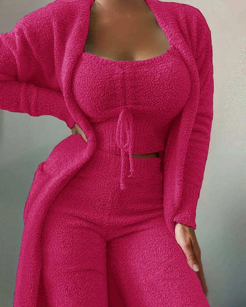 Autumn Winter Women's Velvet Pajamas S-3XL Set Crop Top+Short Pants+Coat 3 Pieces Suit Warm Soft Fleece Homewear Pyjamas New ShopOnlyDeal
