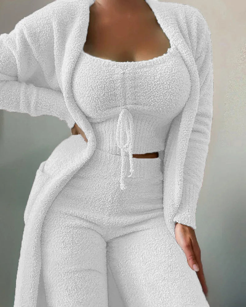 Autumn Winter Women's Velvet Pajamas S-3XL Set Crop Top+Short Pants+Coat 3 Pieces Suit Warm Soft Fleece Homewear Pyjamas New ShopOnlyDeal