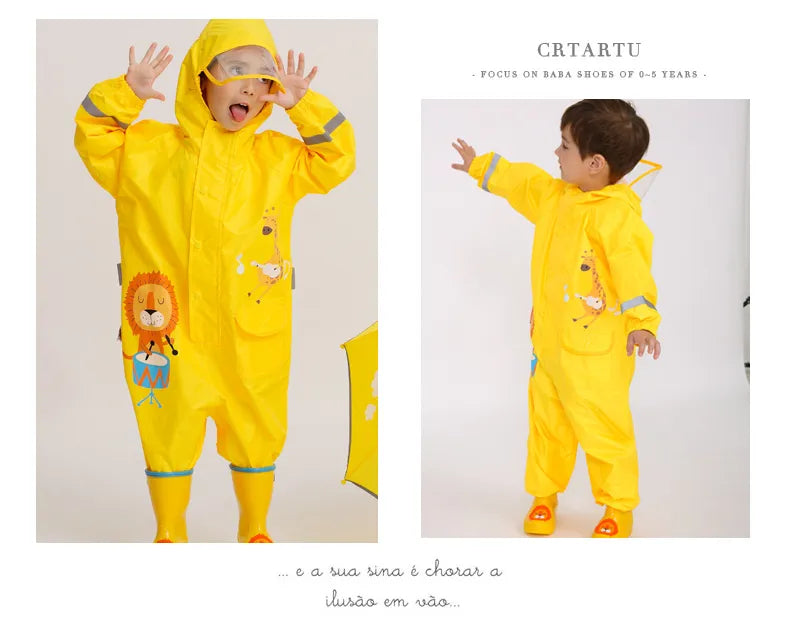 Kids Rain Suit with Hood :Stay Dry and Playful with Kids' Cartoon Animals Waterproof Rain Suit - Ideal for Children Aged 1-12! - Waterproof Jumpsuits Baby Cartoon Animals One Piece Raincoat Children Boys Girls Rainwear 1-12 Years ShopOnlyDeal